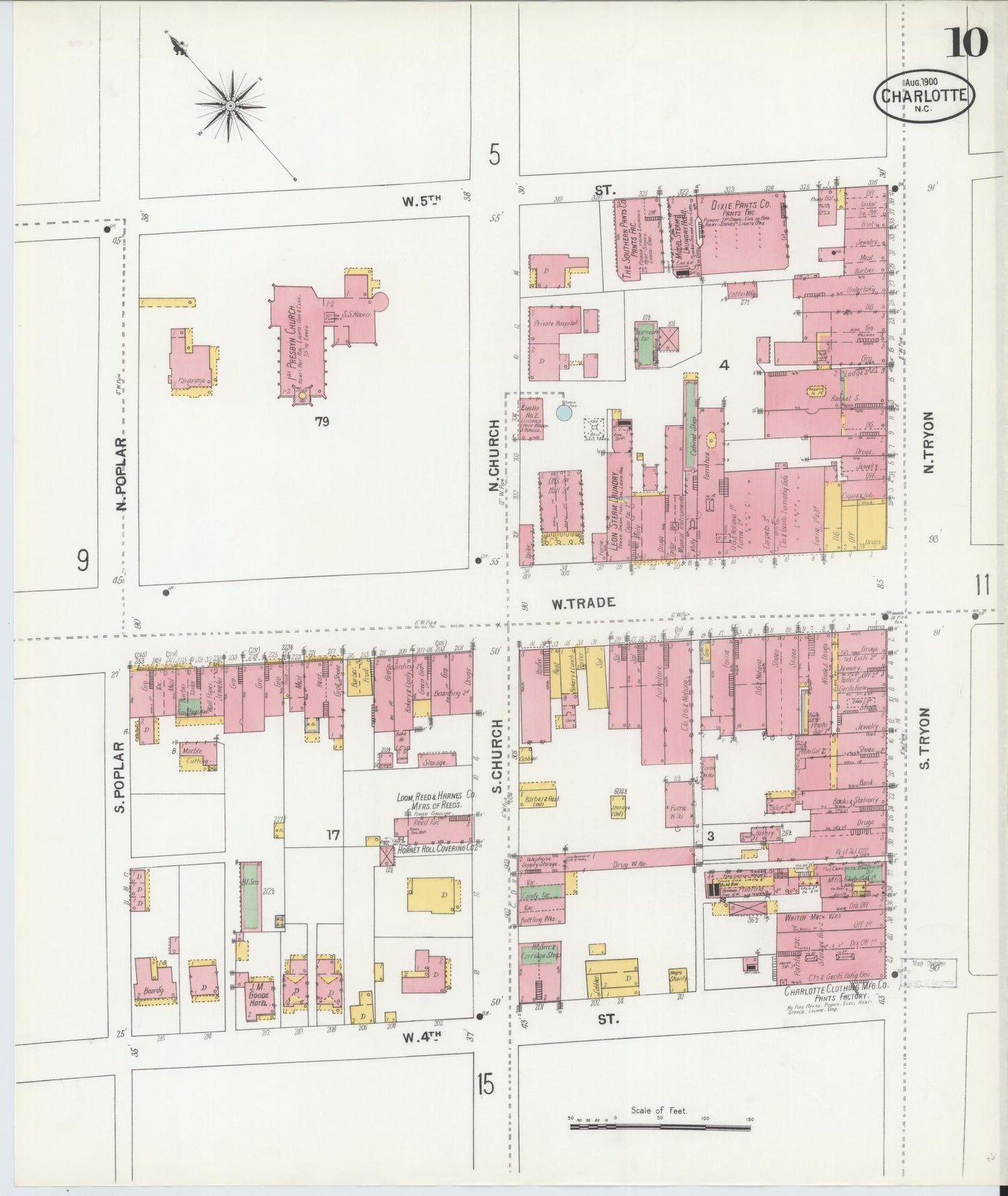 Sanborn Fire Insurance Map from Charlotte, Mecklenburg County, North Carolina (1900), Sheet #0010 - Historic Sanborn Fire Insurance Map Print, vintage old map wall art, antique decor, genealogy gift, North Carolina North Carolina map