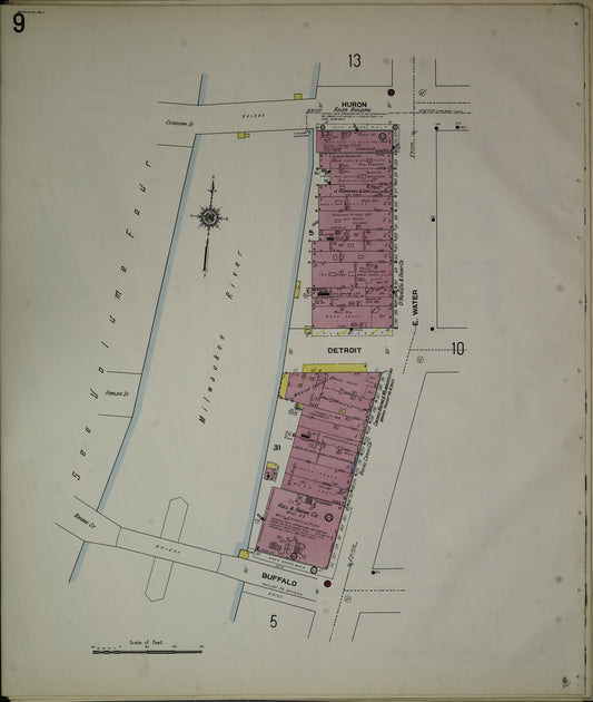 Sanborn Fire Insurance Map from Milwaukee, Milwaukee County, Wisconsin (1910), Sheet #0009 - Historic Sanborn Fire Insurance Map Print, vintage old map wall art, antique decor, genealogy gift, Wisconsin Wisconsin map
