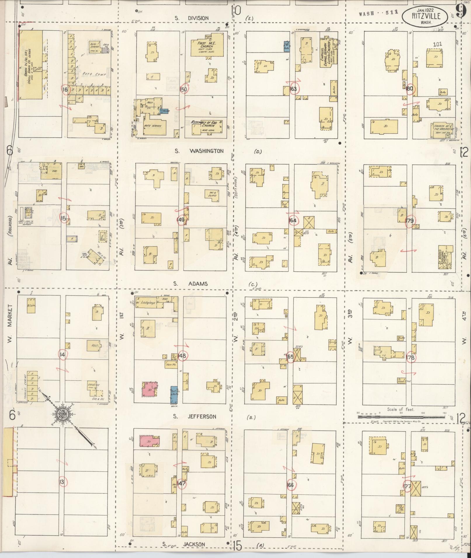 Sanborn Fire Insurance Map from Ritzville, Adams County, Washington (1939), Sheet #0009 - Complete Map Set gallery image, historic Sanborn map, vintage wall art, Washington Washington