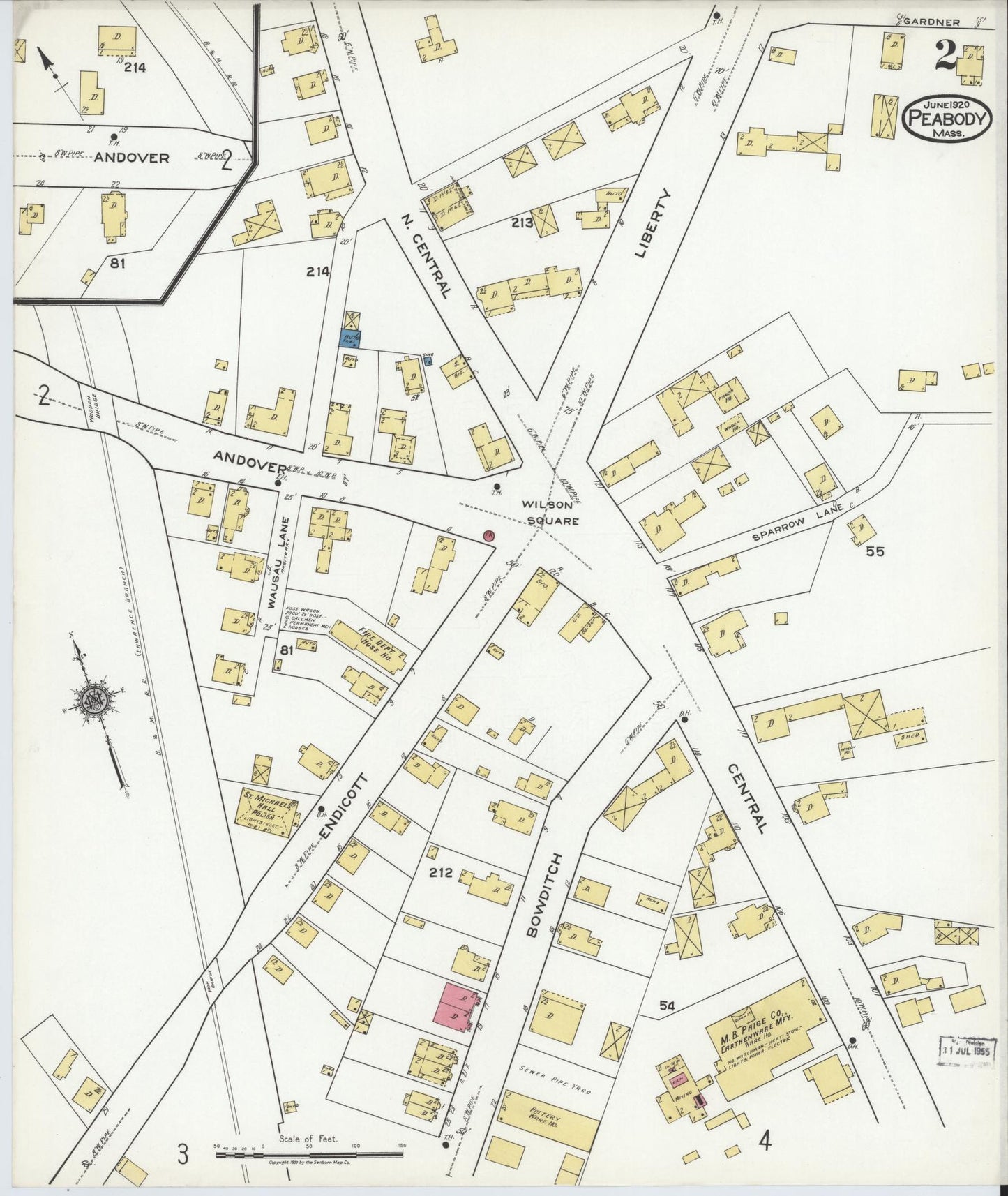 Sanborn Fire Insurance Map from Peabody, Essex County, Massachusetts (1920), Sheet #0002 - Complete Map Set gallery image, historic Sanborn map, vintage wall art, Massachusetts Massachusetts