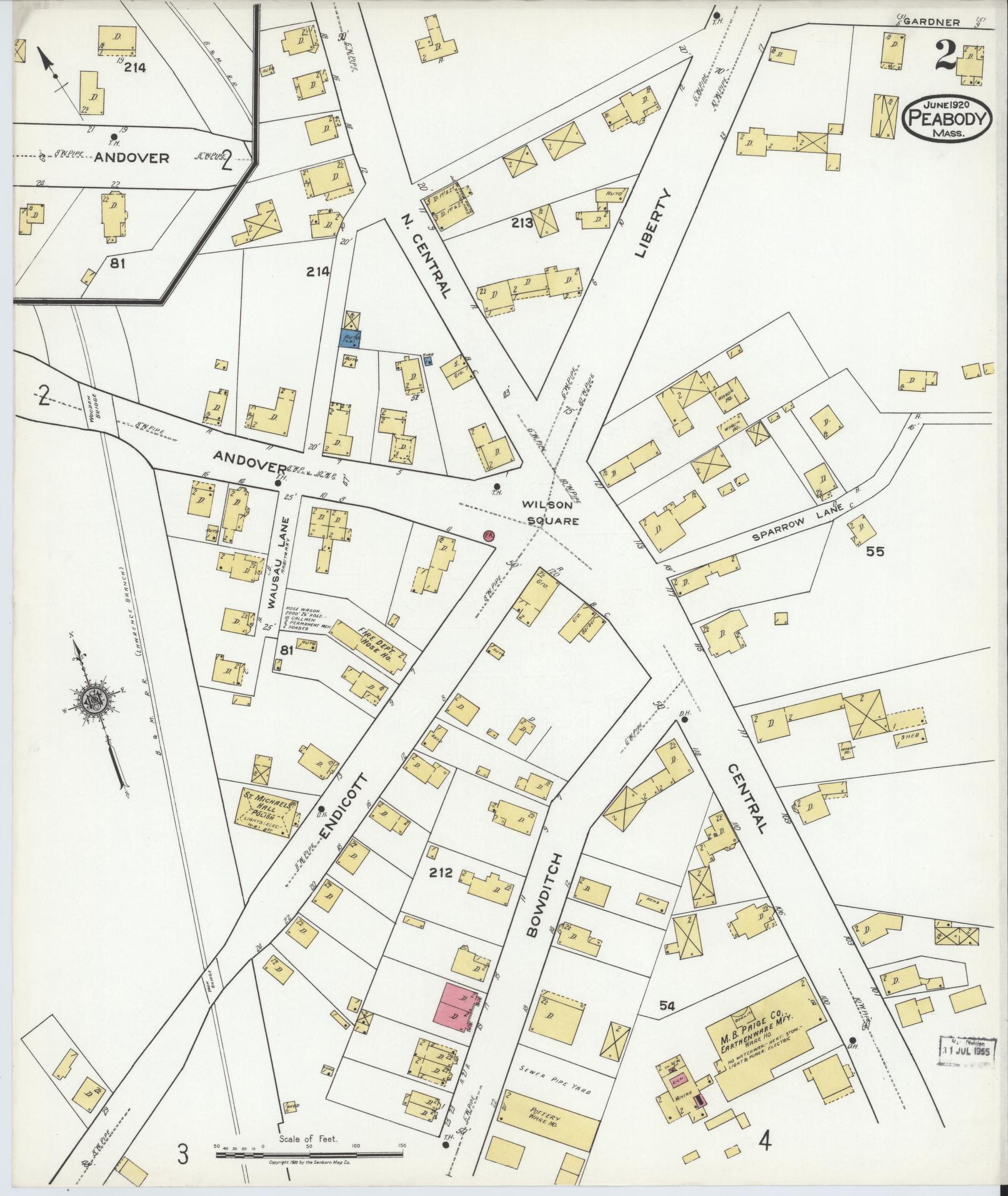 Sanborn Fire Insurance Map from Peabody, Essex County, Massachusetts (1920), Sheet #0002 - Complete Map Set gallery image, historic Sanborn map, vintage wall art, Massachusetts Massachusetts