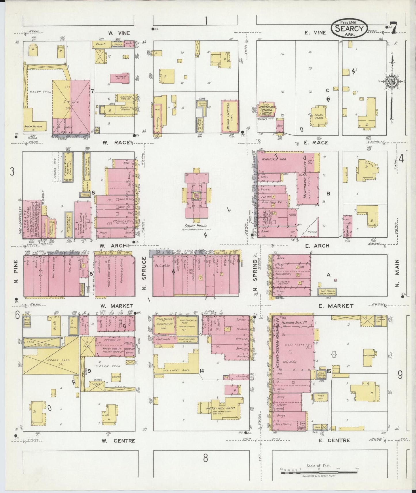 Sanborn Fire Insurance Map from Searcy, White County, Arkansas (1919), Sheet #0007 - Complete Map Set gallery image, historic Sanborn map, vintage wall art, Arkansas Arkansas