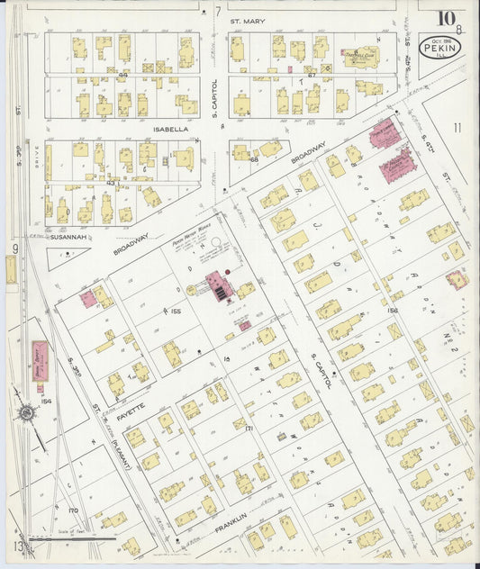 Sanborn Fire Insurance Map from Pekin, Tazewell County, Illinois (1916), Sheet #0010 - Historic Sanborn Fire Insurance Map Print, vintage old map wall art, antique decor, genealogy gift, Illinois Illinois map