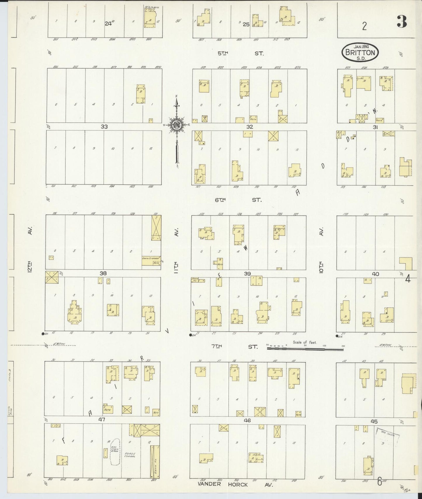Sanborn Fire Insurance Map from Britton, Marshall County, South Dakota (1914), Sheet #0003 - Historic Sanborn Fire Insurance Map Print, vintage old map wall art, antique decor, genealogy gift, South Dakota South Dakota map
