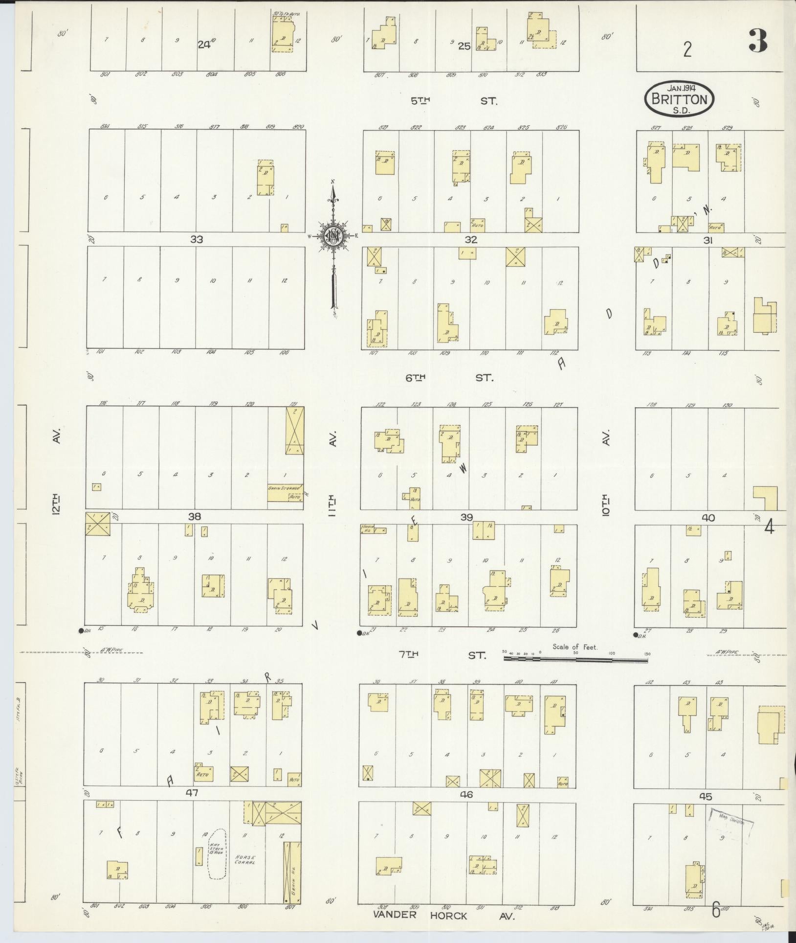 Sanborn Fire Insurance Map from Britton, Marshall County, South Dakota (1914), Sheet #0003 - Historic Sanborn Fire Insurance Map Print, vintage old map wall art, antique decor, genealogy gift, South Dakota South Dakota map