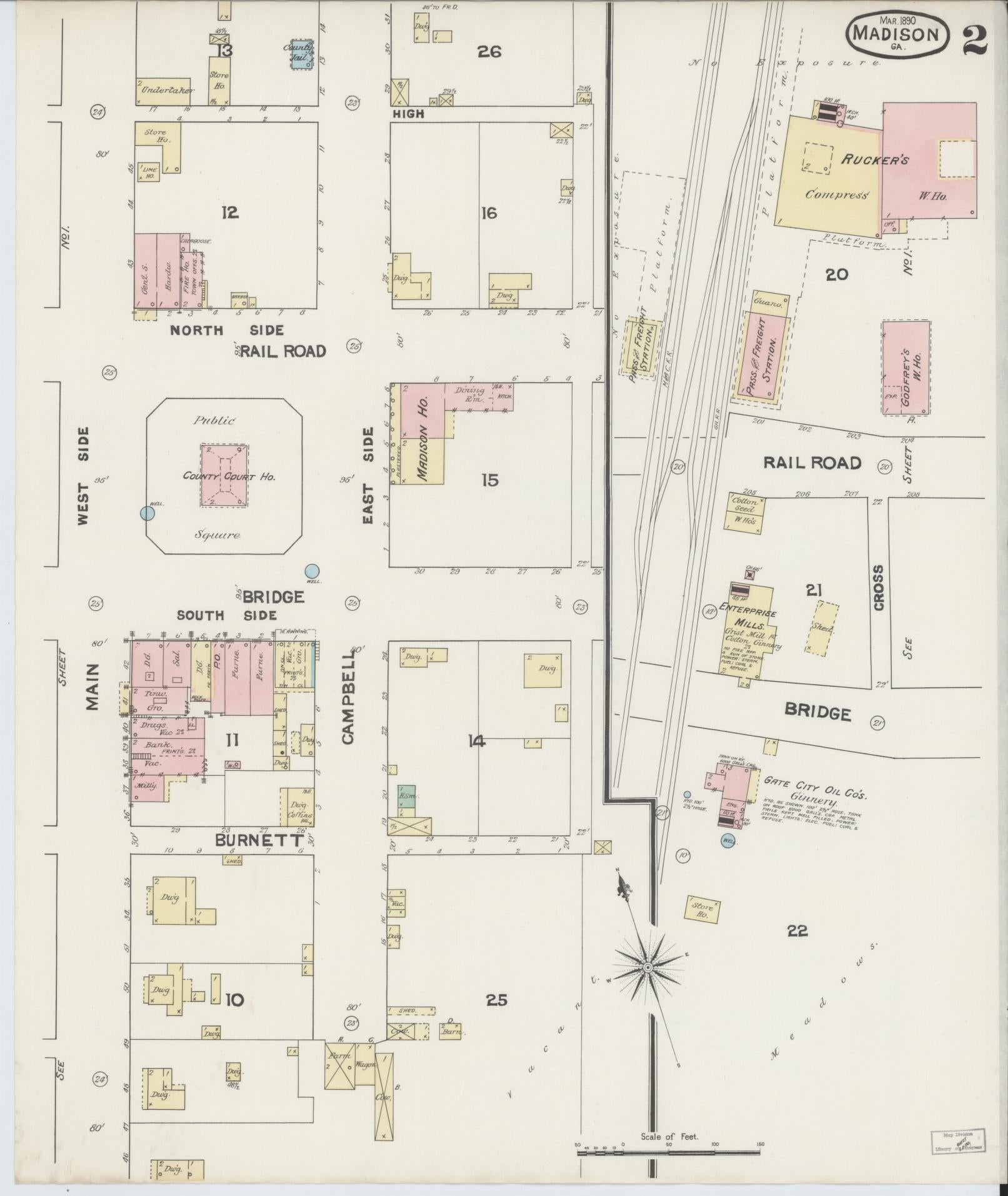 Sanborn Fire Insurance Map from Madison, Morgan County, Georgia (1890), Sheet #0002 - Complete Map Set gallery image, historic Sanborn map, vintage wall art, Georgia Georgia
