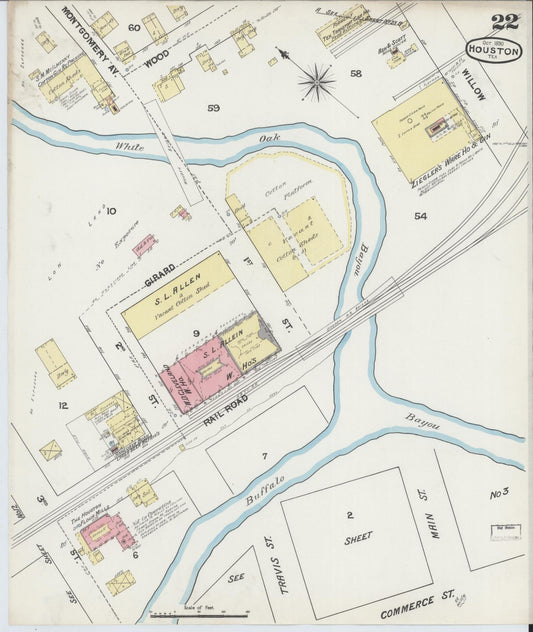 Sanborn Fire Insurance Map from Houston, Harris County, Texas (1890), Sheet #0022 - Historic Sanborn Fire Insurance Map Print, vintage old map wall art, antique decor, genealogy gift, Texas Texas map