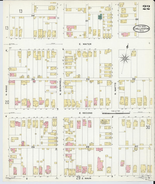 Sanborn Fire Insurance Map from Chillicothe, Ross County, Ohio (1909), Sheet #0022 - Historic Sanborn Fire Insurance Map Print, vintage old map wall art, antique decor, genealogy gift, Ohio Ohio map