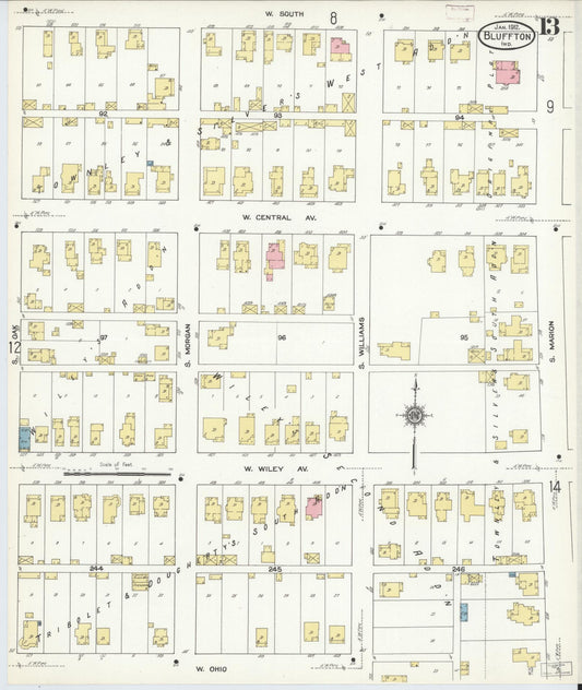 Sanborn Fire Insurance Map from Bluffton, Wells County, Indiana (1912), Sheet #0013 - Historic Sanborn Fire Insurance Map Print, vintage old map wall art, antique decor, genealogy gift, Indiana Indiana map