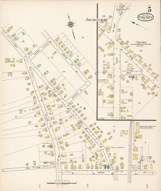 Sanborn Fire Insurance Map from Poultney, Rutland County, Vermont (1922), Sheet #0005 - Historic Sanborn Fire Insurance Map Print, vintage old map wall art, antique decor, genealogy gift, Vermont Vermont map