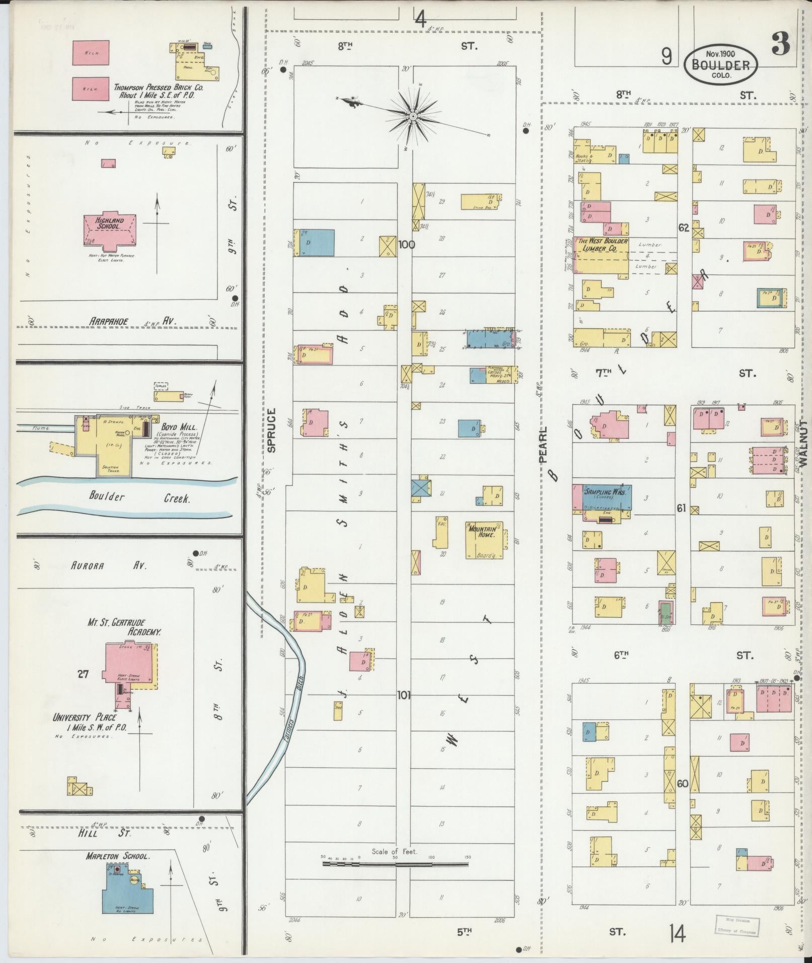 Sanborn Fire Insurance Map from Boulder, Boulder County, Colorado (1900), Sheet #0003 - Historic Sanborn Fire Insurance Map Print, vintage old map wall art, antique decor, genealogy gift, Colorado Colorado map
