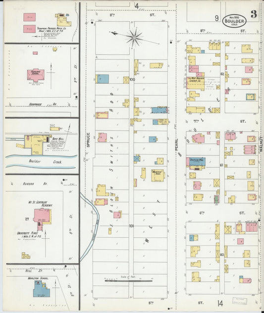 Sanborn Fire Insurance Map from Boulder, Boulder County, Colorado (1900), Sheet #0003 - Historic Sanborn Fire Insurance Map Print, vintage old map wall art, antique decor, genealogy gift, Colorado Colorado map