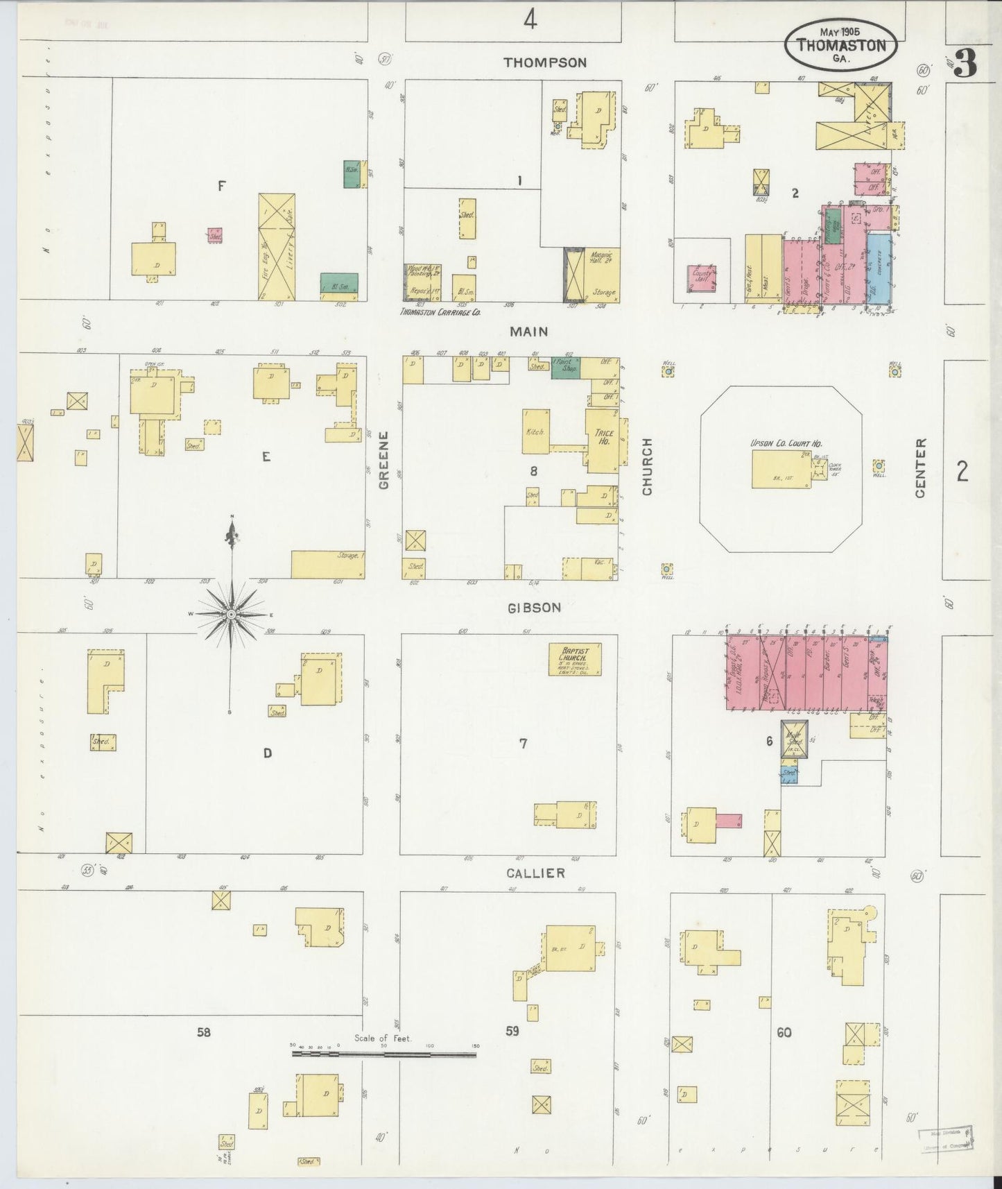 Sanborn Fire Insurance Map from Thomaston, Upson County, Georgia (1905), Sheet #0003 - Complete Map Set gallery image, historic Sanborn map, vintage wall art, Georgia Georgia