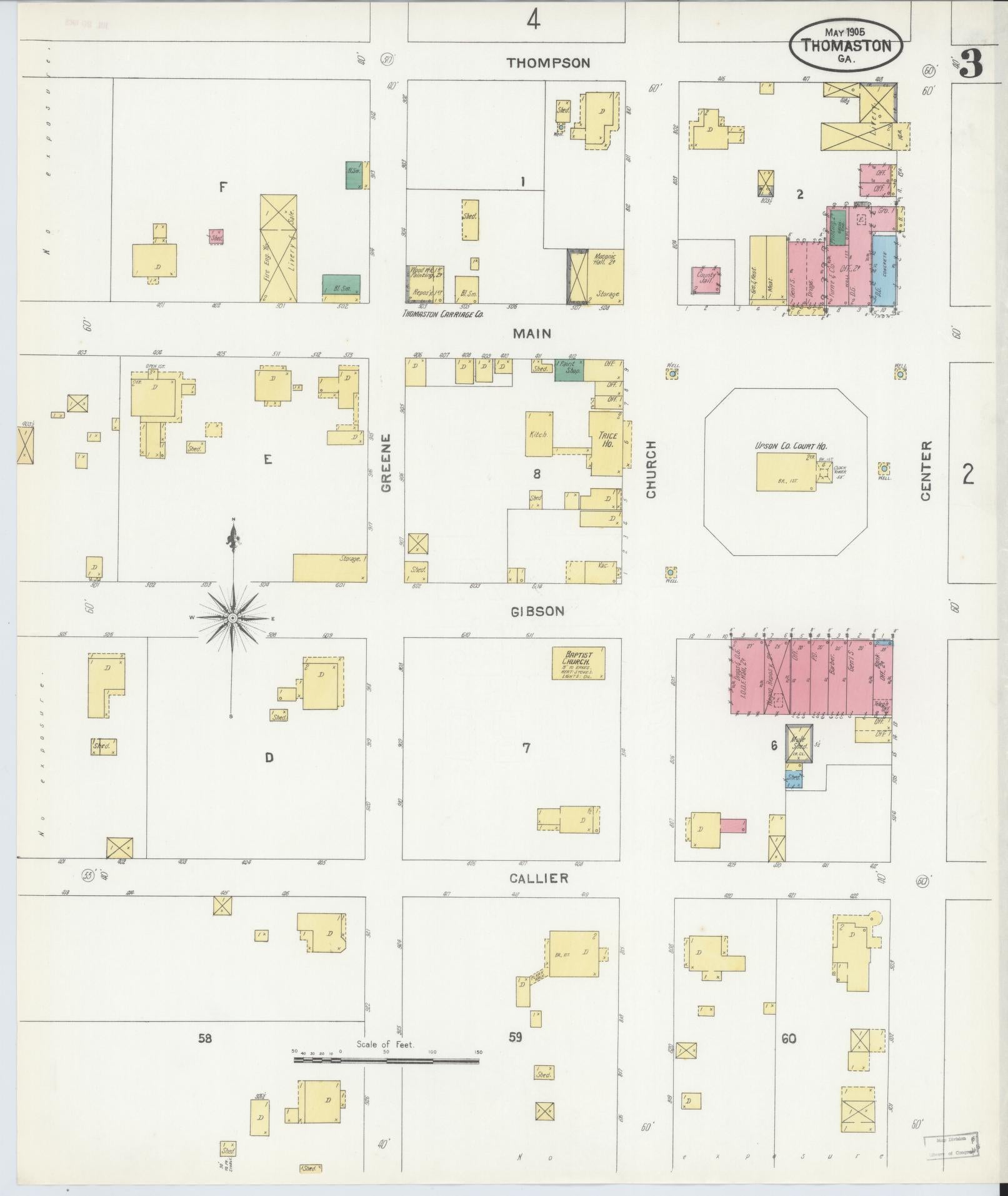 Sanborn Fire Insurance Map from Thomaston, Upson County, Georgia (1905), Sheet #0003 - Complete Map Set gallery image, historic Sanborn map, vintage wall art, Georgia Georgia