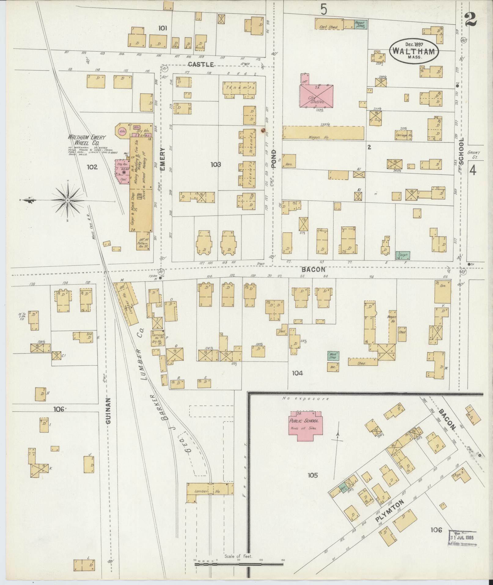 Sanborn Fire Insurance Map from Waltham, Middlesex County, Massachusetts (1897), Sheet #0002 - Complete Map Set gallery image, historic Sanborn map, vintage wall art, Massachusetts Massachusetts
