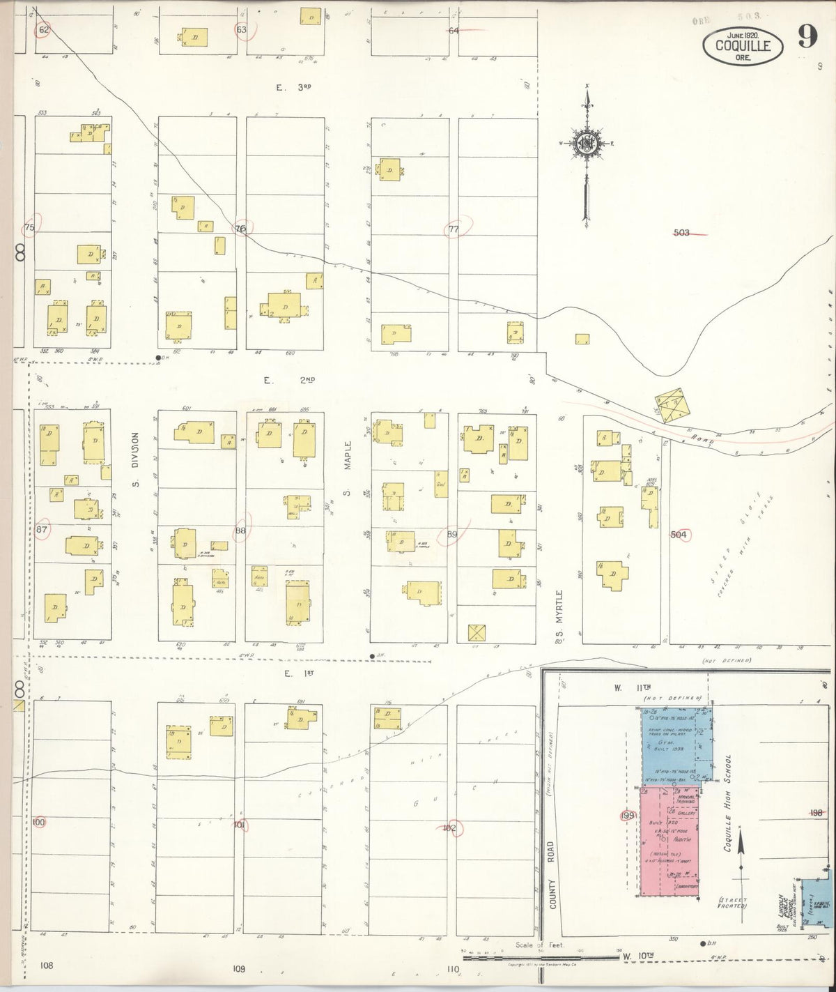 Sanborn Fire Insurance Map from Coquille, Coos County, Oregon (1945), Sheet #0009 - Historic Sanborn Fire Insurance Map Print, vintage old map wall art, antique decor, genealogy gift, Oregon Oregon map
