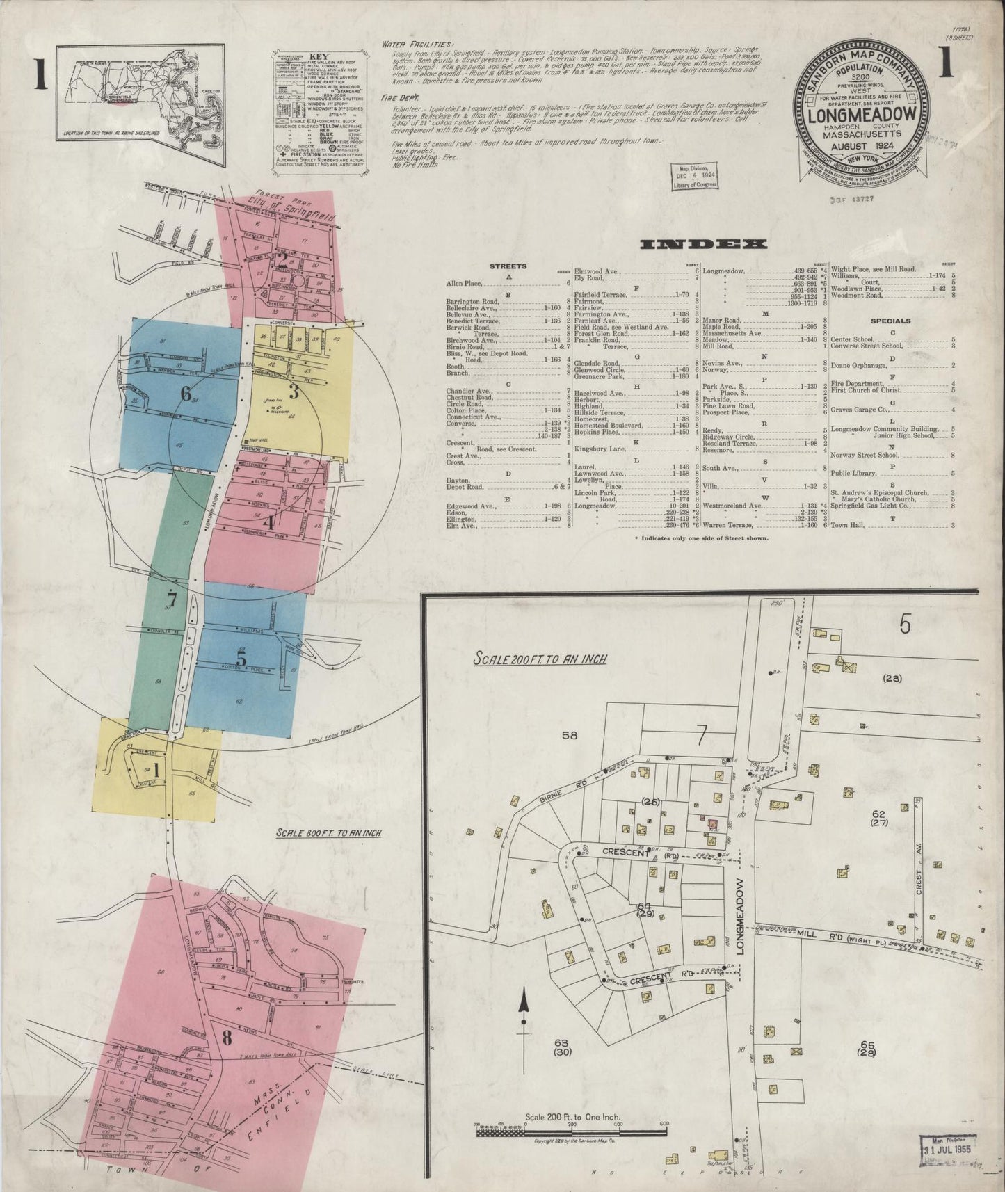 Sanborn Fire Insurance Map from Longmeadow, Hampden County, Massachusetts (1924), Sheet #0001 - Complete Map Set gallery image, historic Sanborn map, vintage wall art, Massachusetts Massachusetts