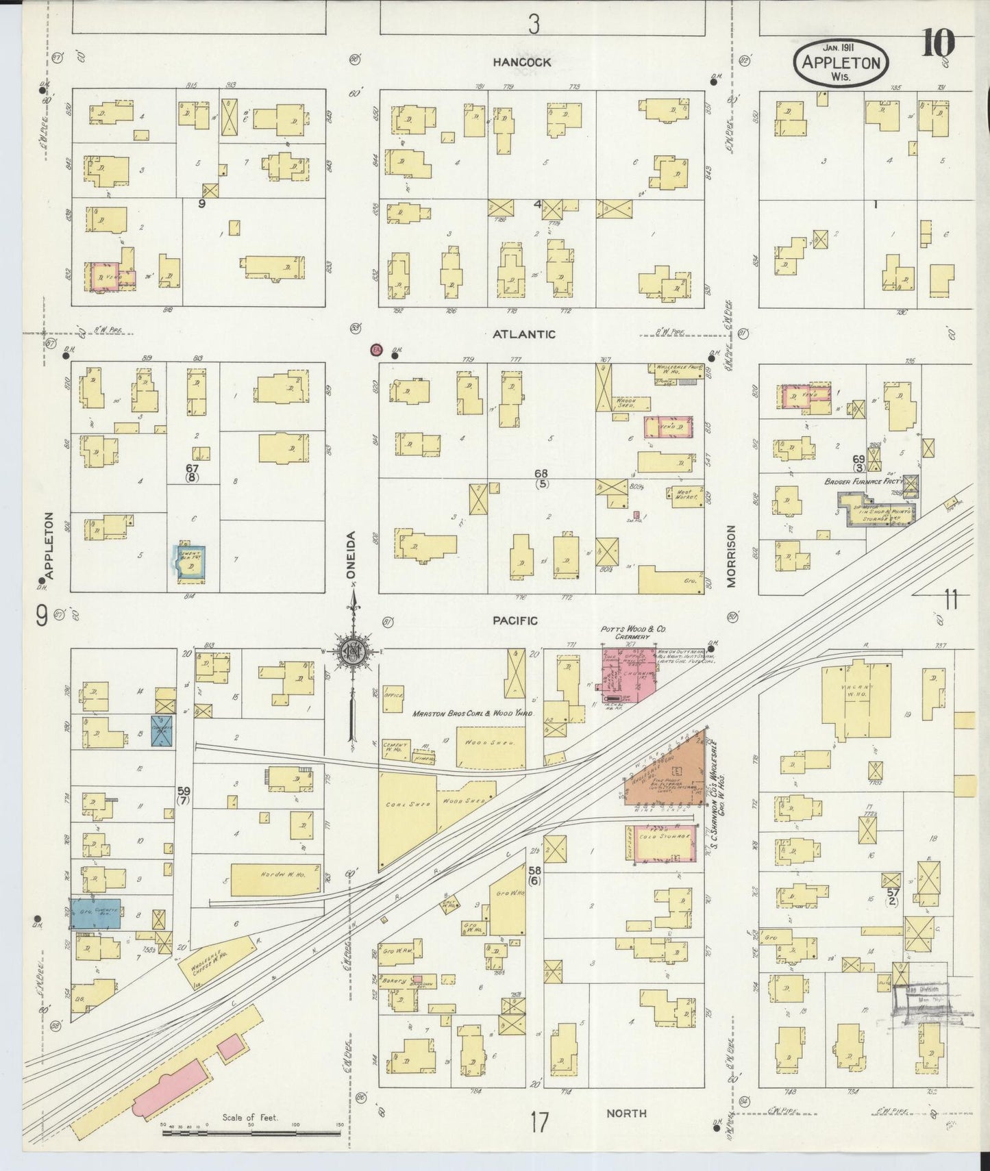 Sanborn Fire Insurance Map from Appleton, Outagamie County, Wisconsin (1911), Sheet #0010 - Complete Map Set gallery image, historic Sanborn map, vintage wall art, Wisconsin Wisconsin