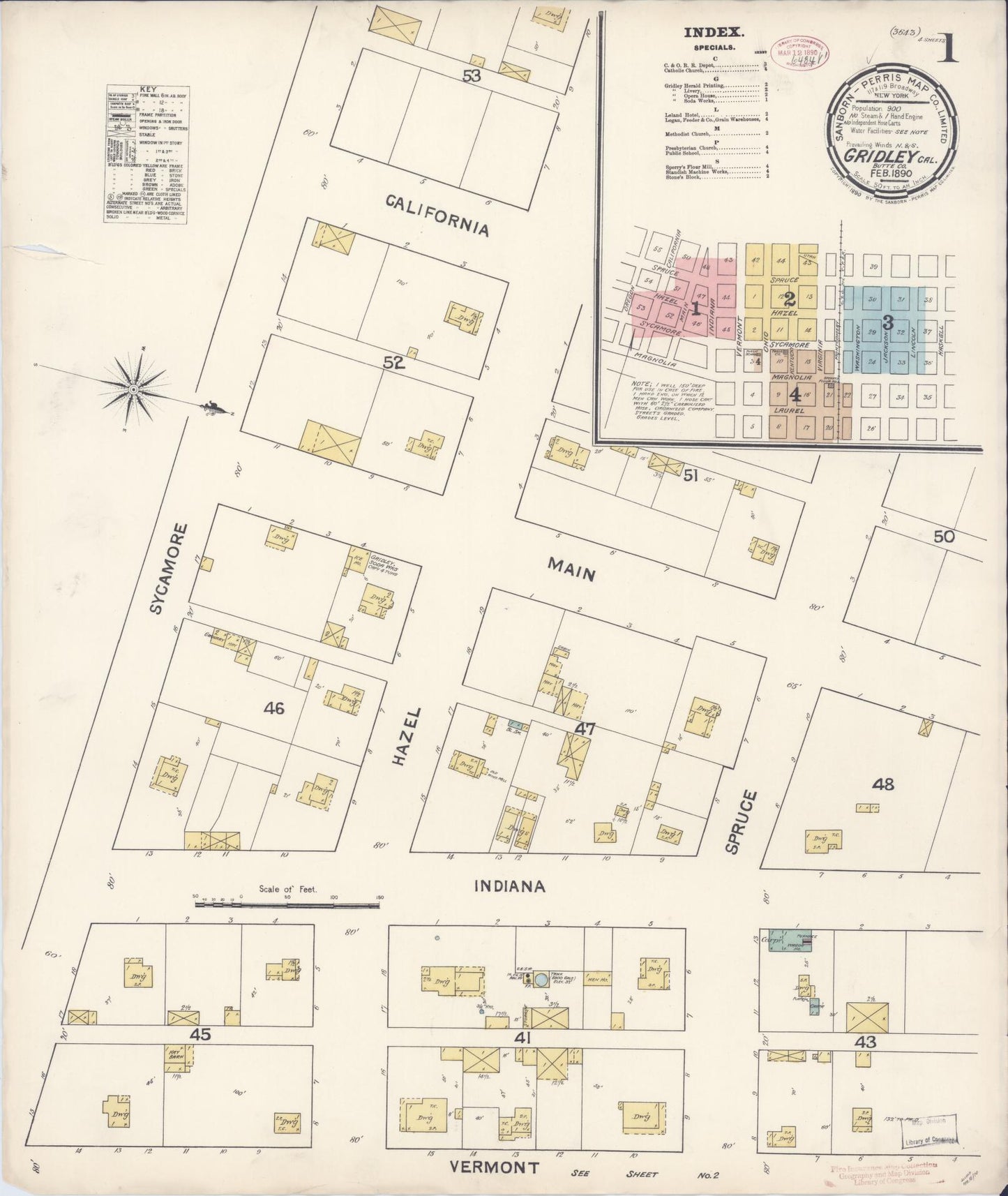 Sanborn Fire Insurance Map from Gridley, Butte County, California (1890), Sheet #0001 - Complete Map Set gallery image, historic Sanborn map, vintage wall art, California California
