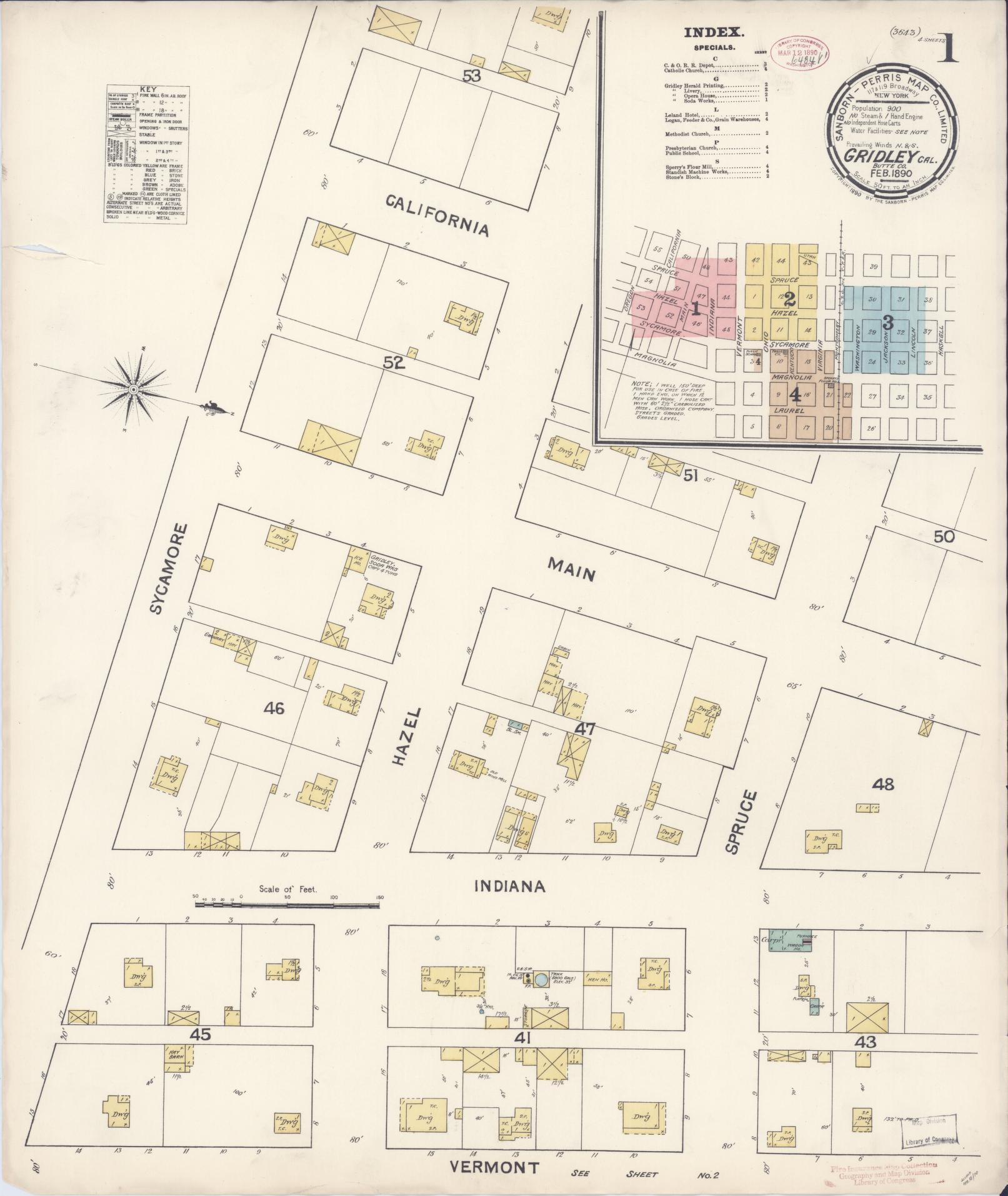 Sanborn Fire Insurance Map from Gridley, Butte County, California (1890), Sheet #0001 - Complete Map Set gallery image, historic Sanborn map, vintage wall art, California California