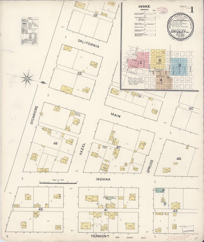 Sanborn Fire Insurance Map from Gridley, Butte County, California (1890), Sheet #0001 - Complete Map Set gallery image, historic Sanborn map, vintage wall art, California California