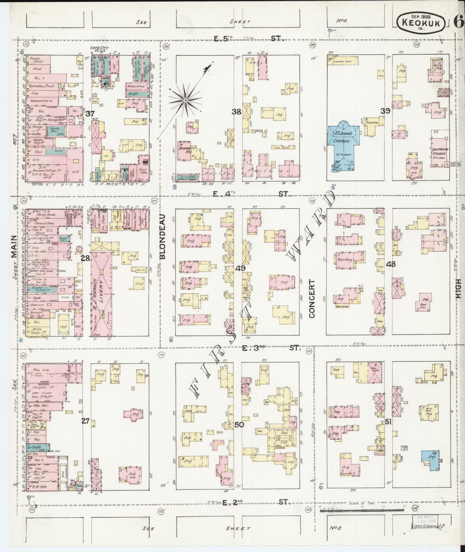 Sanborn Fire Insurance Map from Keokuk, Lee County, Iowa (1888), Sheet #0006 - Historic Sanborn Fire Insurance Map Print, vintage old map wall art