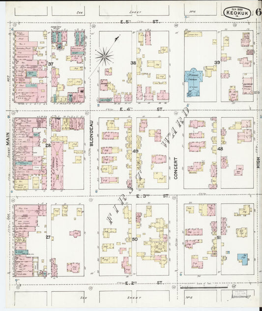Sanborn Fire Insurance Map from Keokuk, Lee County, Iowa (1888), Sheet #0006 - Historic Sanborn Fire Insurance Map Print, vintage old map wall art