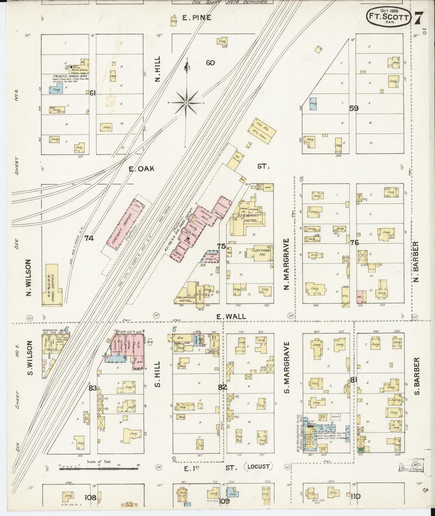 Sanborn Fire Insurance Map from Fort Scott, Bourbon County, Kansas (1888), Sheet #0007 - Complete Map Set gallery image, historic Sanborn map, vintage wall art, Kansas Kansas