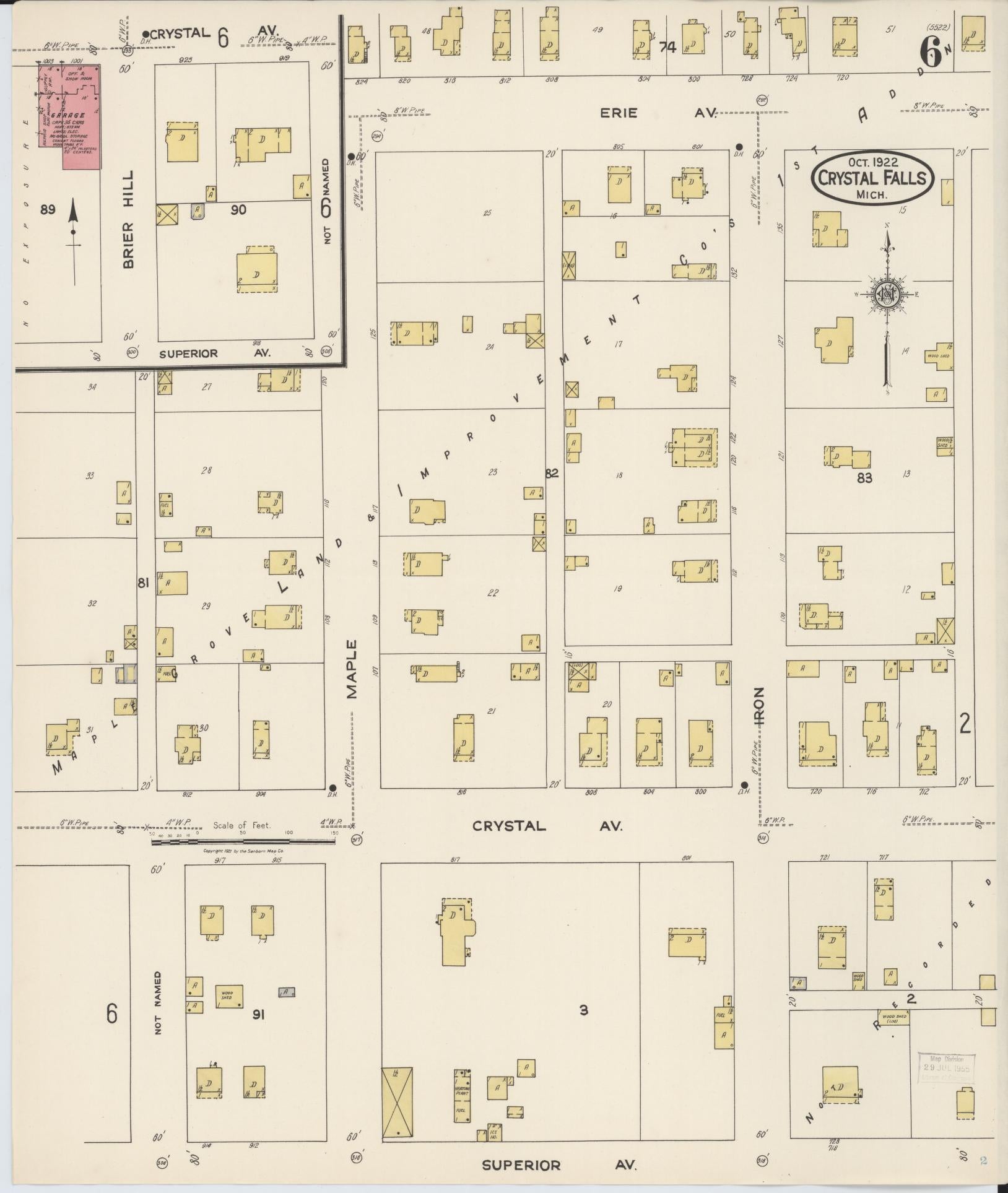 Sanborn Fire Insurance Map from Crystal Falls, Iron County, Michigan (1922), Sheet #0006 - Historic Sanborn Fire Insurance Map Print, vintage old map wall art, antique decor, genealogy gift, Michigan Michigan map
