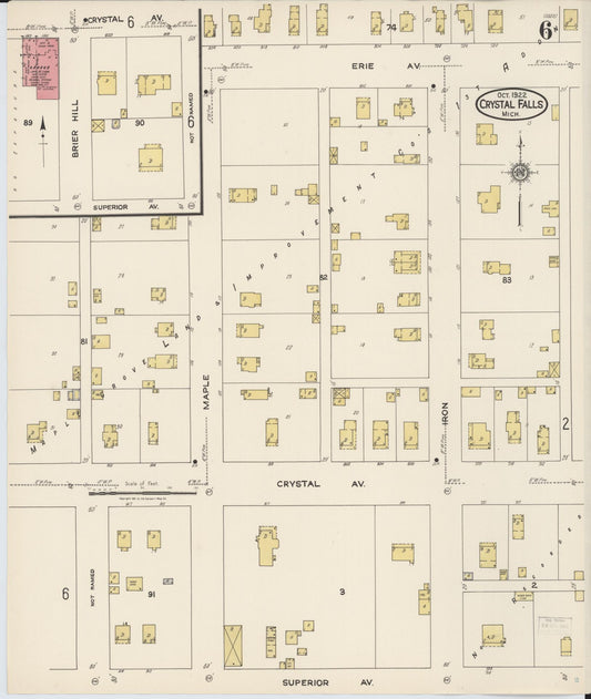 Sanborn Fire Insurance Map from Crystal Falls, Iron County, Michigan (1922), Sheet #0006 - Historic Sanborn Fire Insurance Map Print, vintage old map wall art, antique decor, genealogy gift, Michigan Michigan map