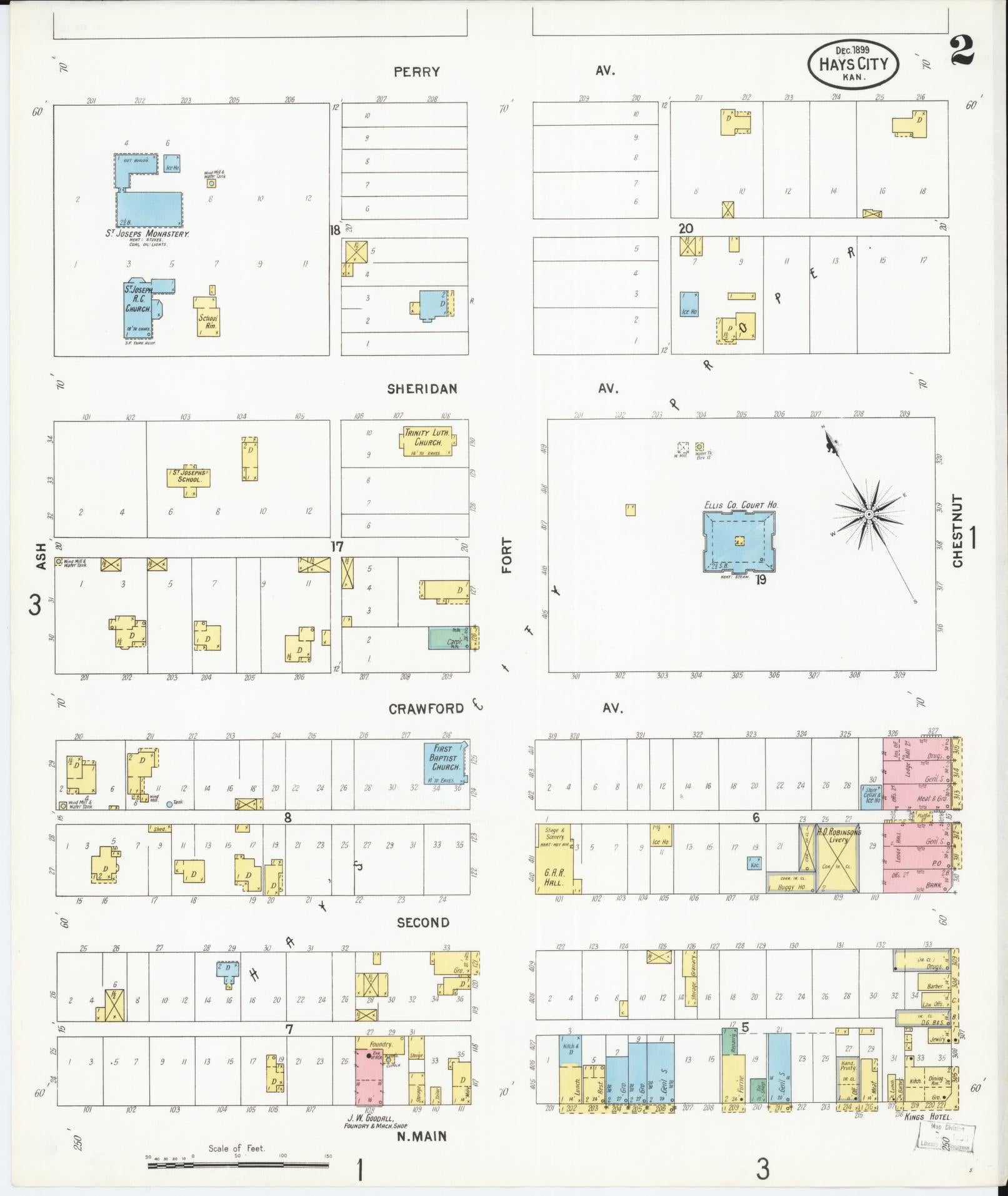 Sanborn Fire Insurance Map from Hays, Ellis County, Kansas (1899), Sheet #0002 - Historic Sanborn Fire Insurance Map Print, vintage old map wall art, antique decor, genealogy gift, Kansas Kansas map