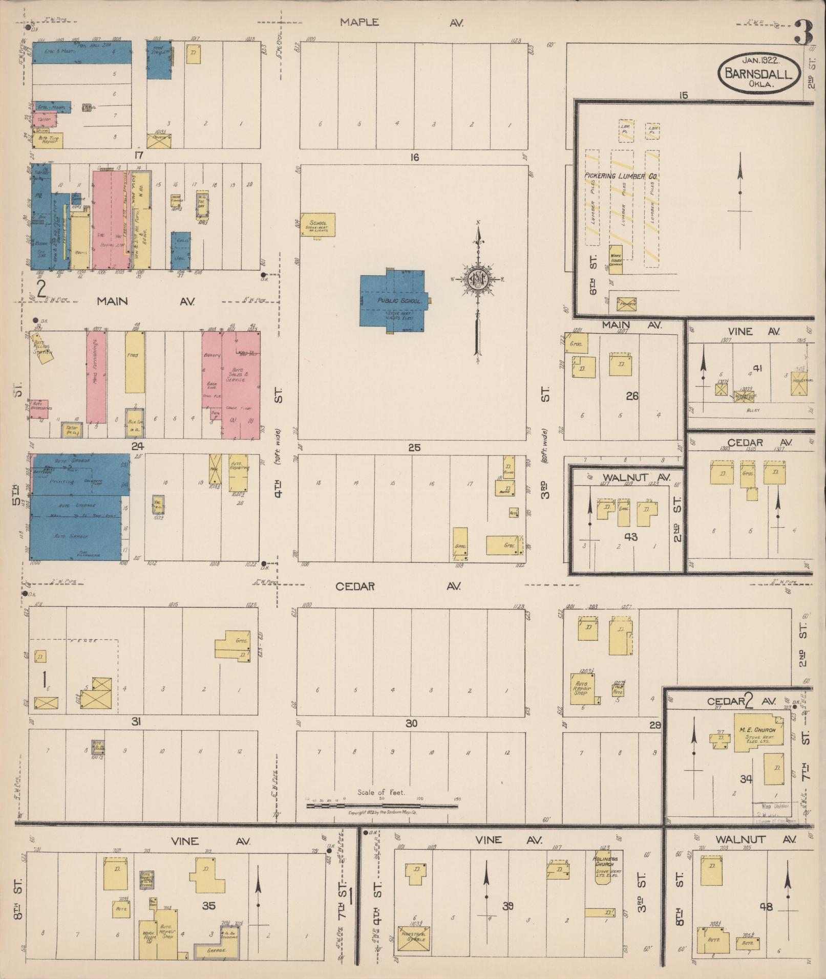 Sanborn Fire Insurance Map from Barnsdall, Osage County, Oklahoma (1922), Sheet #0003 - Historic Sanborn Fire Insurance Map Print, vintage old map wall art, antique decor, genealogy gift, Oklahoma Oklahoma map