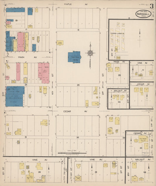 Sanborn Fire Insurance Map from Barnsdall, Osage County, Oklahoma (1922), Sheet #0003 - Historic Sanborn Fire Insurance Map Print, vintage old map wall art, antique decor, genealogy gift, Oklahoma Oklahoma map