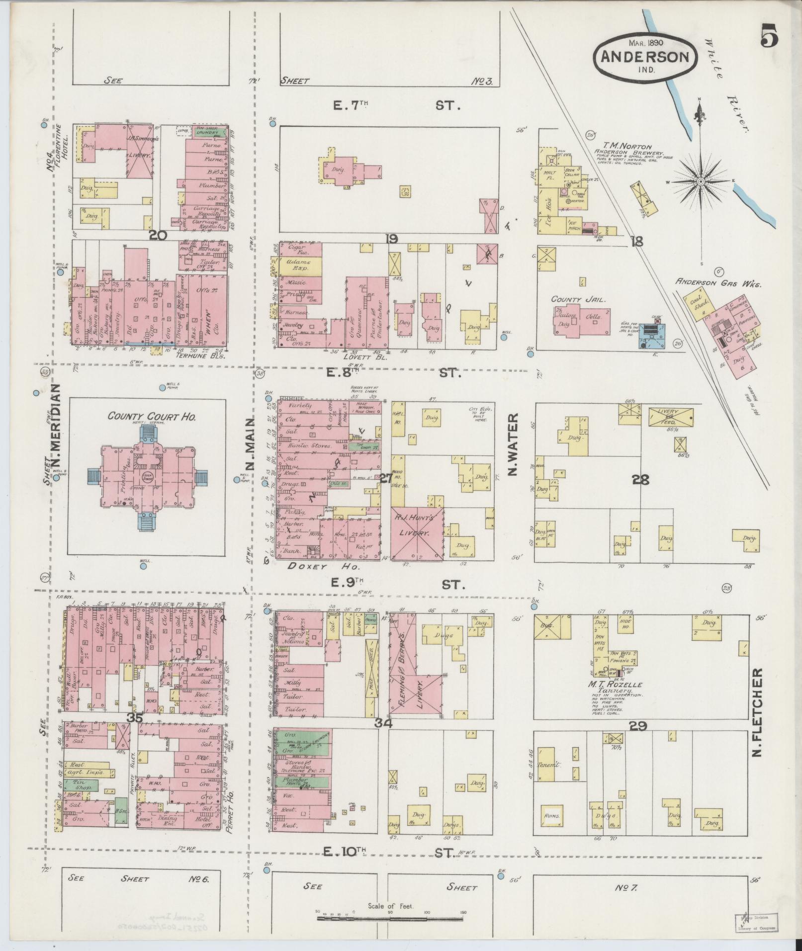 Sanborn Fire Insurance Map from Anderson, Madison County, Indiana (1890), Sheet #0005 - Historic Sanborn Fire Insurance Map Print, vintage old map wall art, antique decor, genealogy gift, Indiana Indiana map