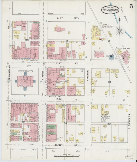 Sanborn Fire Insurance Map from Anderson, Madison County, Indiana (1890), Sheet #0005 - Historic Sanborn Fire Insurance Map Print, vintage old map wall art, antique decor, genealogy gift, Indiana Indiana map
