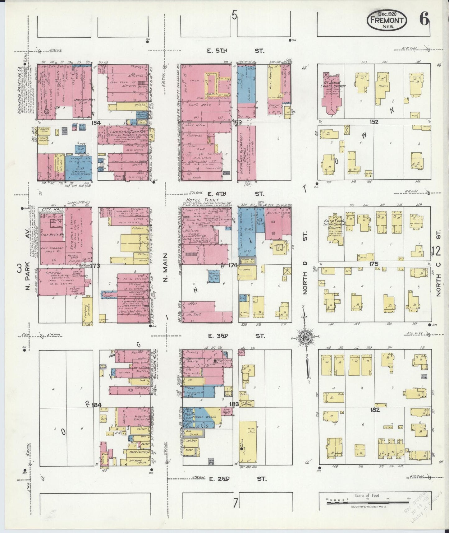 Sanborn Fire Insurance Map from Fremont, Dodge County, Nebraska (1920), Sheet #0006 - Complete Map Set gallery image, historic Sanborn map, vintage wall art, Nebraska Nebraska