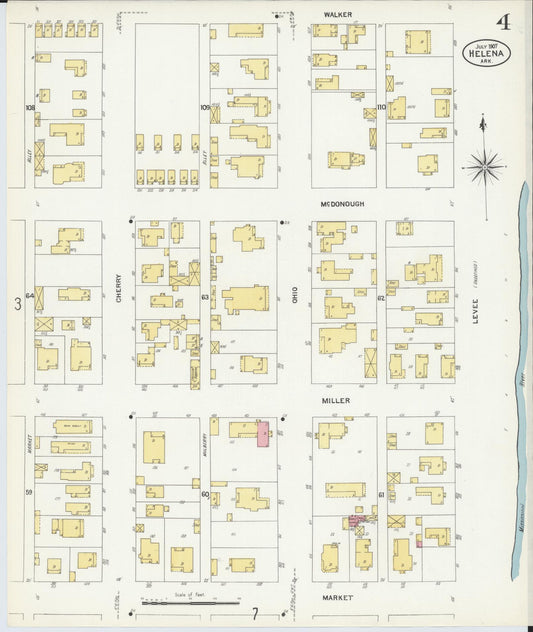 Sanborn Fire Insurance Map from Helena, Phillips County, Arkansas (1907), Sheet #0004 - Historic Sanborn Fire Insurance Map Print, vintage old map wall art, antique decor, genealogy gift, Arkansas Arkansas map