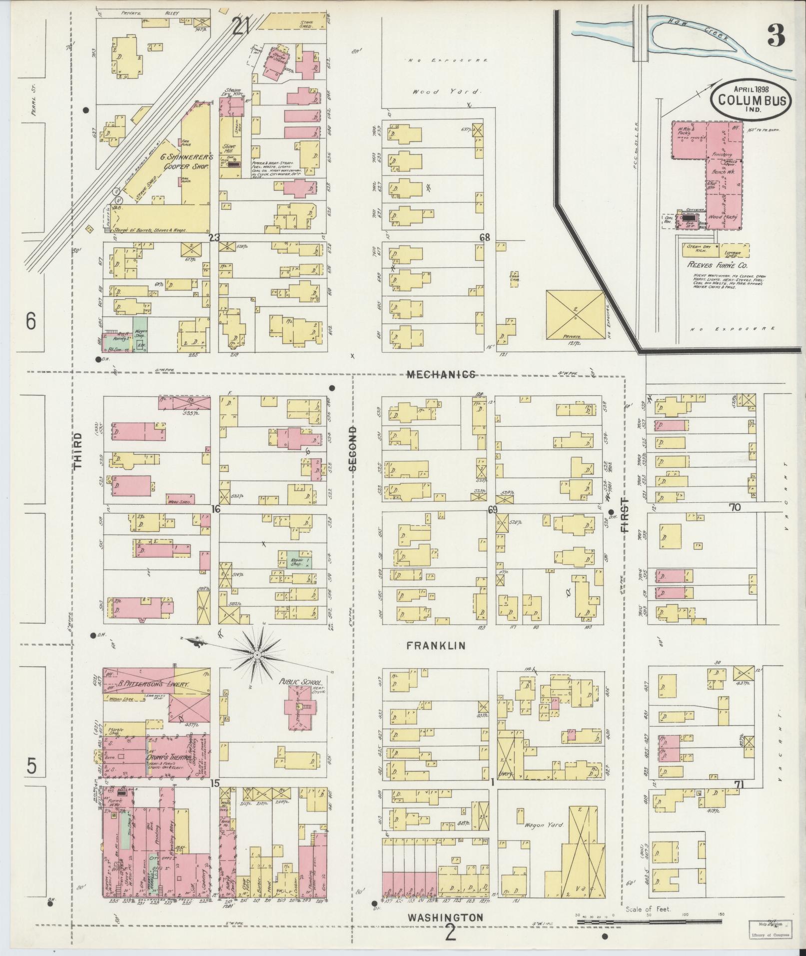 Sanborn Fire Insurance Map from Columbus, Bartholomew County, Indiana (1898), Sheet #0003 - Complete Map Set gallery image, historic Sanborn map, vintage wall art, Indiana Indiana