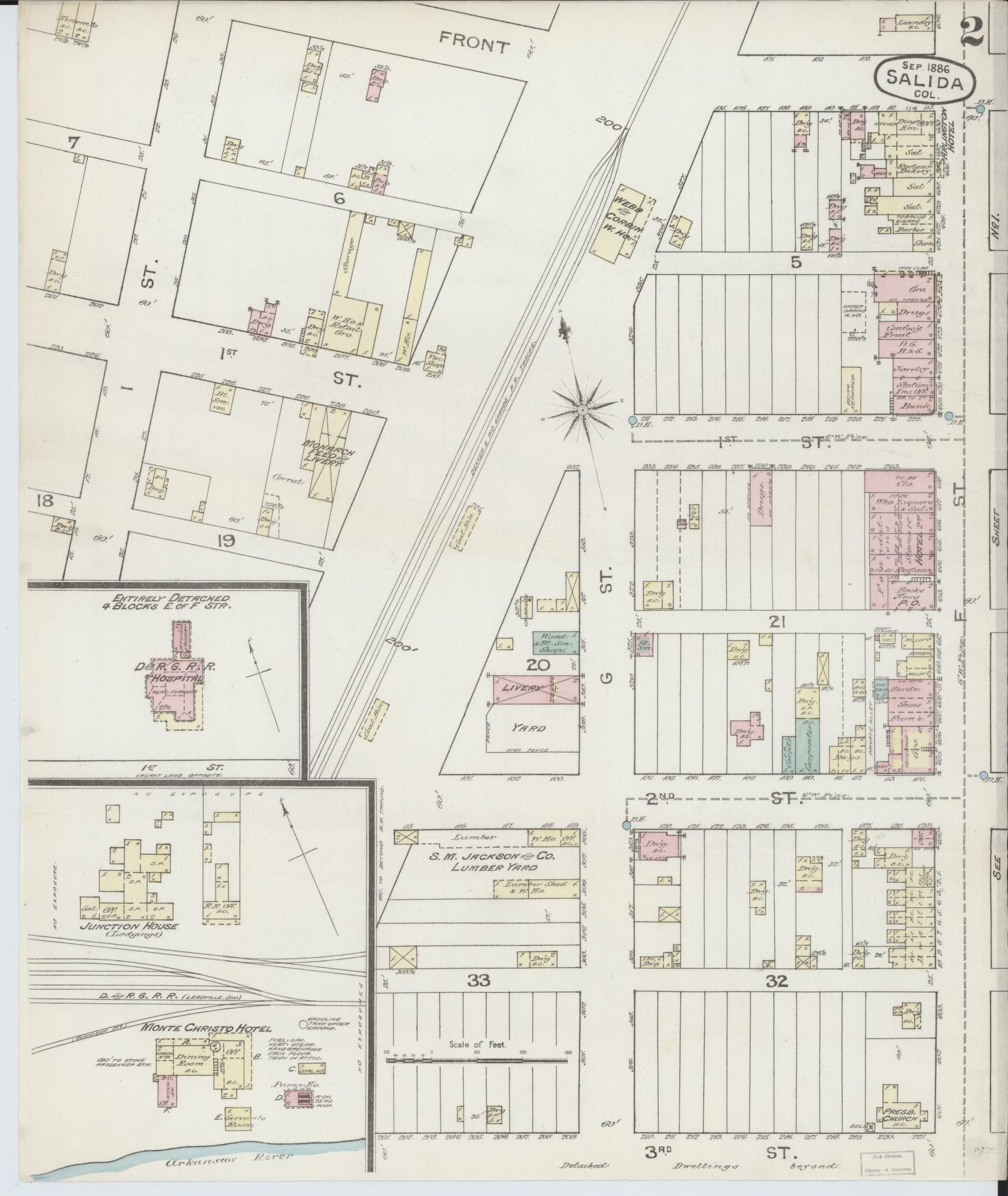 Sanborn Fire Insurance Map from Salida, Chaffee County, Colorado (1886), Sheet #0002 - Complete Map Set gallery image, historic Sanborn map, vintage wall art, Colorado Colorado