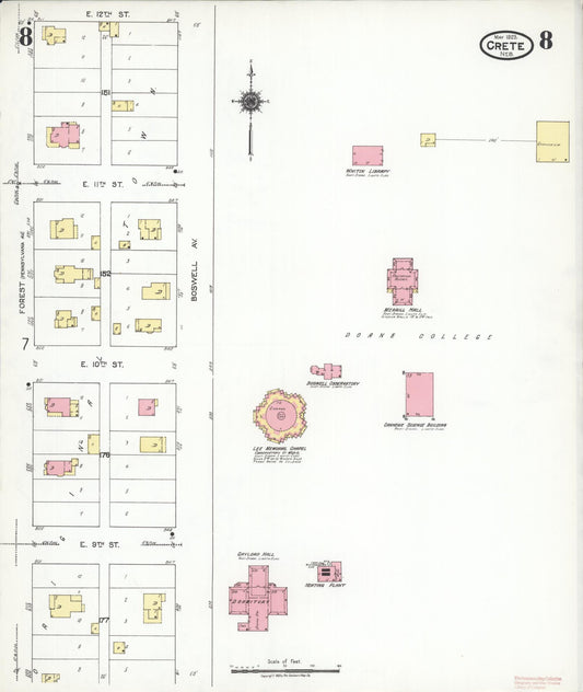 Sanborn Fire Insurance Map from Crete, Saline County, Nebraska (1923), Sheet #0008 - Historic Sanborn Fire Insurance Map Print, vintage old map wall art, antique decor, genealogy gift, Nebraska Nebraska map