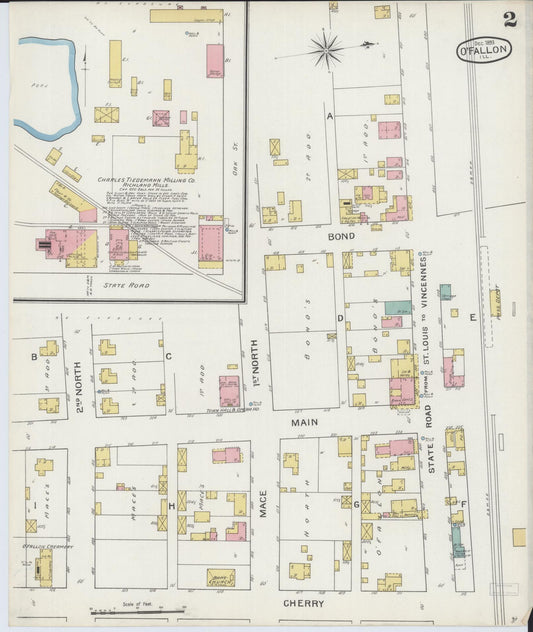 Sanborn Fire Insurance Map from O'Fallon, Saint Clair County, Illinois (1893), Sheet #0002 - Historic Sanborn Fire Insurance Map Print, vintage old map wall art, antique decor, genealogy gift, Illinois Illinois map