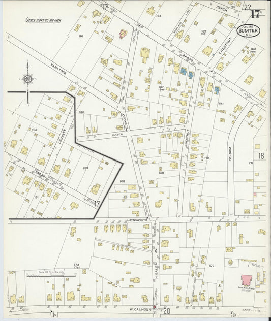 Sanborn Fire Insurance Map from Sumter, Sumter County, South Carolina (1915), Sheet #0017 - Historic Sanborn Fire Insurance Map Print, vintage old map wall art, antique decor, genealogy gift, South Carolina South Carolina map
