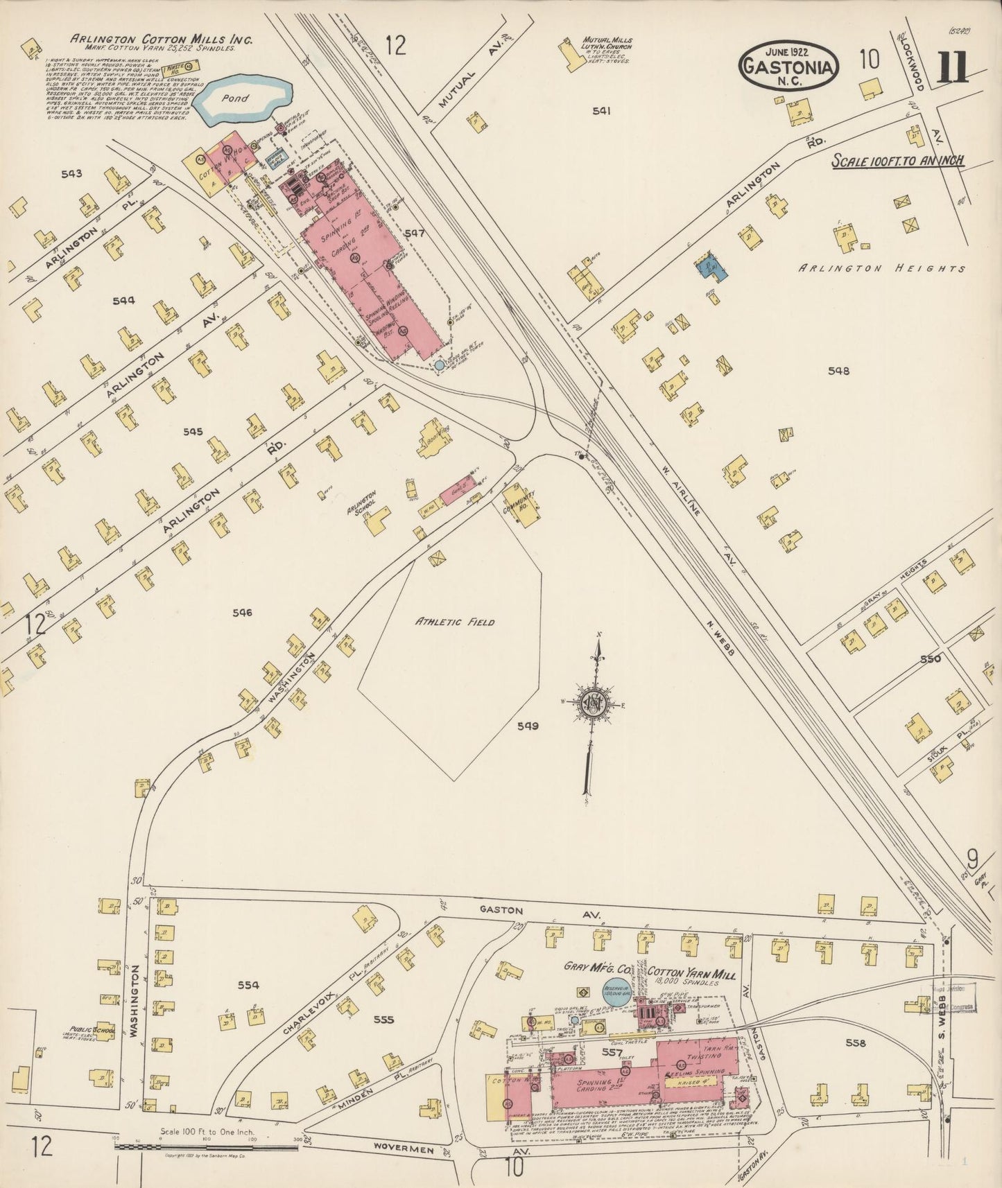 Sanborn Fire Insurance Map from Gastonia, Gaston County, North Carolina (1922), Sheet #0011 - Complete Map Set gallery image, historic Sanborn map, vintage wall art, North Carolina North Carolina