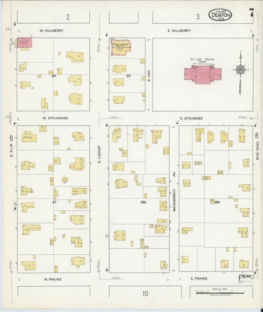 Sanborn Fire Insurance Map from Denton, Denton County, Texas (1917), Sheet #0007 - Historic Sanborn Fire Insurance Map Print, vintage old map wall art, antique decor, genealogy gift, Texas Texas map