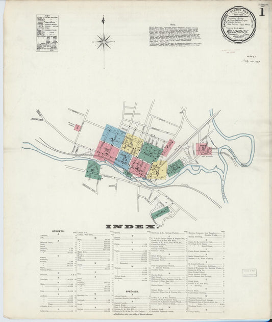 Sanborn Fire Insurance Map from Willimantic, Windham County, Connecticut (1897), Sheet #0001 - Historic Sanborn Fire Insurance Map Print, vintage old map wall art, antique decor, genealogy gift, Connecticut Connecticut map