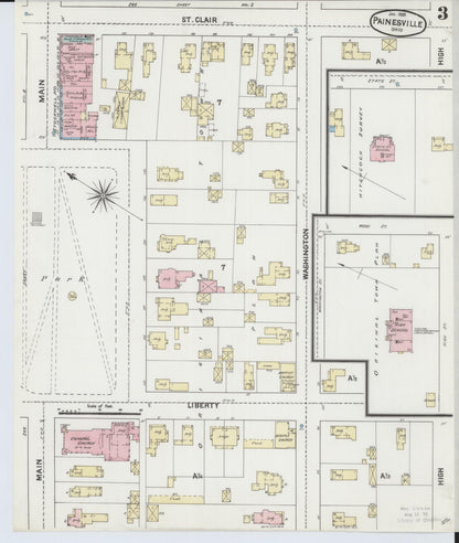 Sanborn Fire Insurance Map from Painesville, Lake County, Ohio (1889), Sheet #0003 - Historic Sanborn Fire Insurance Map Print, vintage old map wall art, antique decor, genealogy gift, Ohio Ohio map