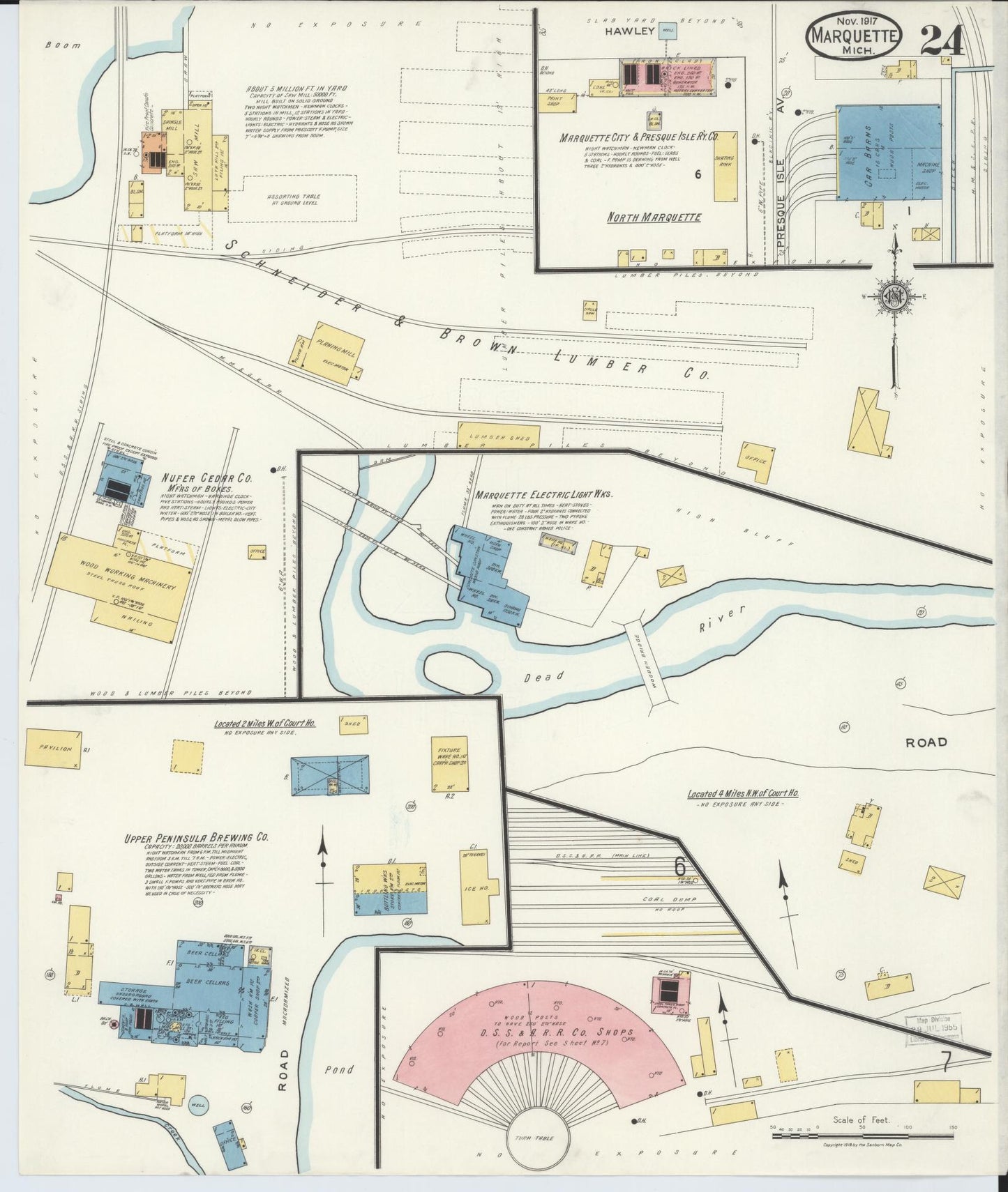 Sanborn Fire Insurance Map from Marquette, Marquette County, Michigan (1917), Sheet #0024 - Historic Sanborn Fire Insurance Map Print, vintage old map wall art, antique decor, genealogy gift, Michigan Michigan map