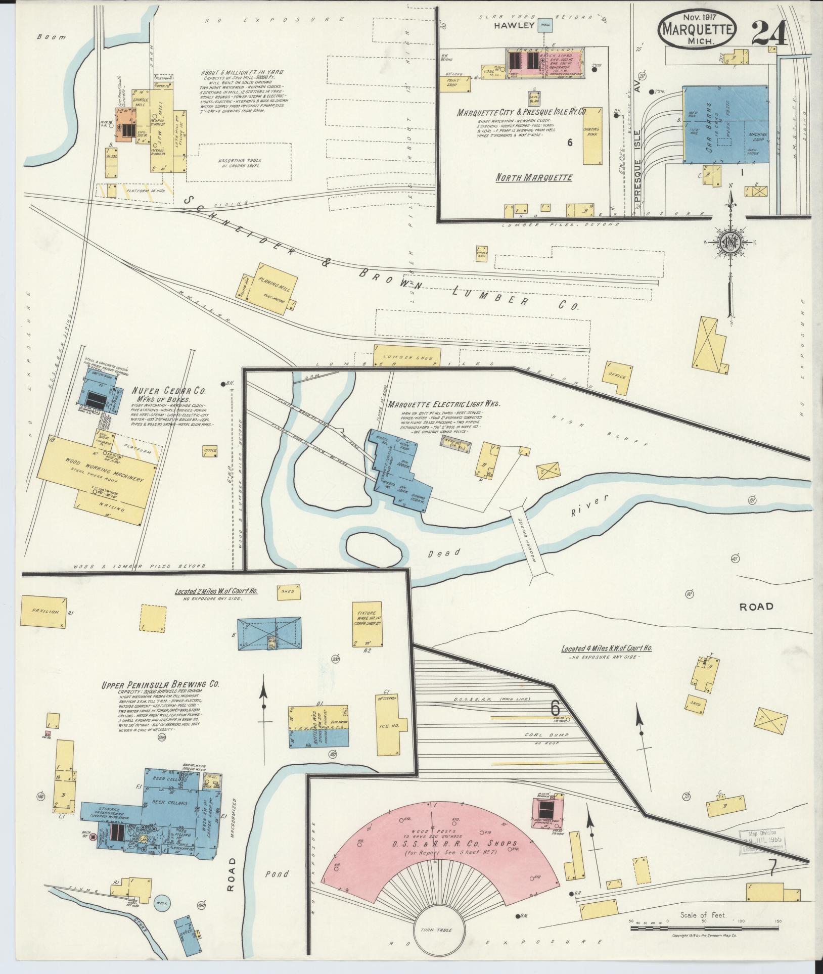 Sanborn Fire Insurance Map from Marquette, Marquette County, Michigan (1917), Sheet #0024 - Historic Sanborn Fire Insurance Map Print, vintage old map wall art, antique decor, genealogy gift, Michigan Michigan map
