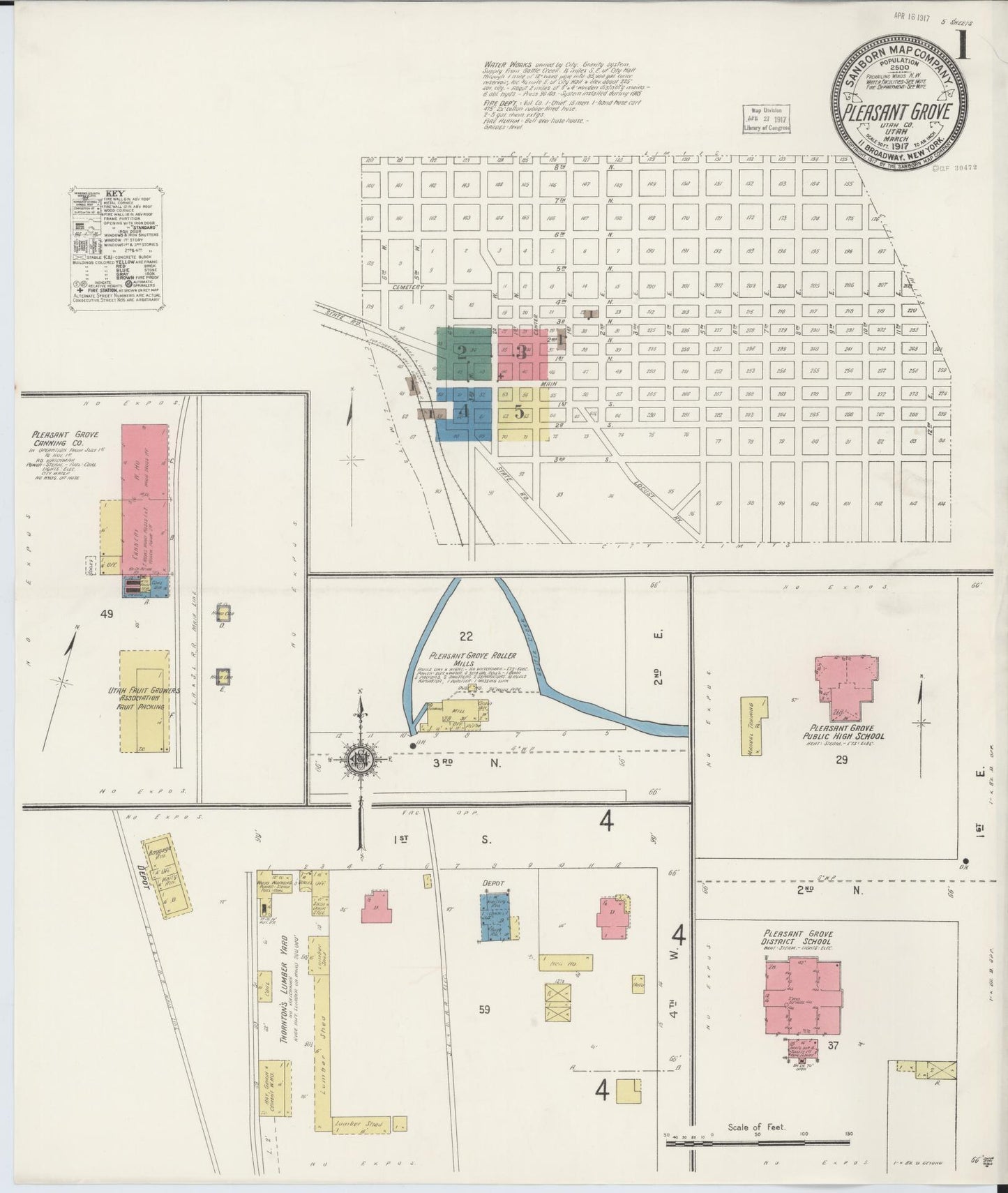 Sanborn Fire Insurance Map from Pleasant Grove, Utah County, Utah. (1917) – Historic Sanborn Fire Insurance Map Print