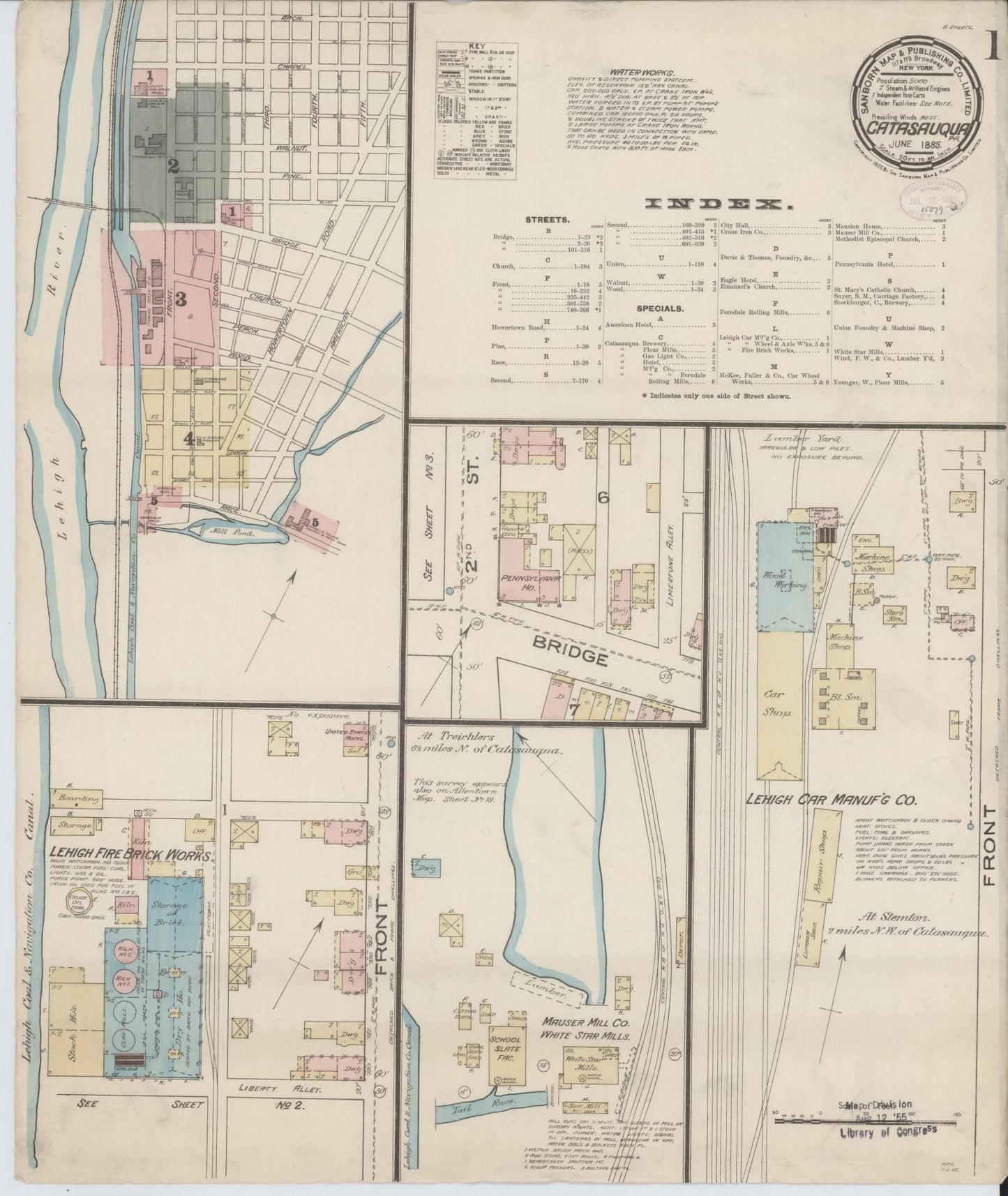 Sanborn Fire Insurance Map from Catasauqua, Lehigh County, Pennsylvania. (1885) – Historic Sanborn Fire Insurance Map Print